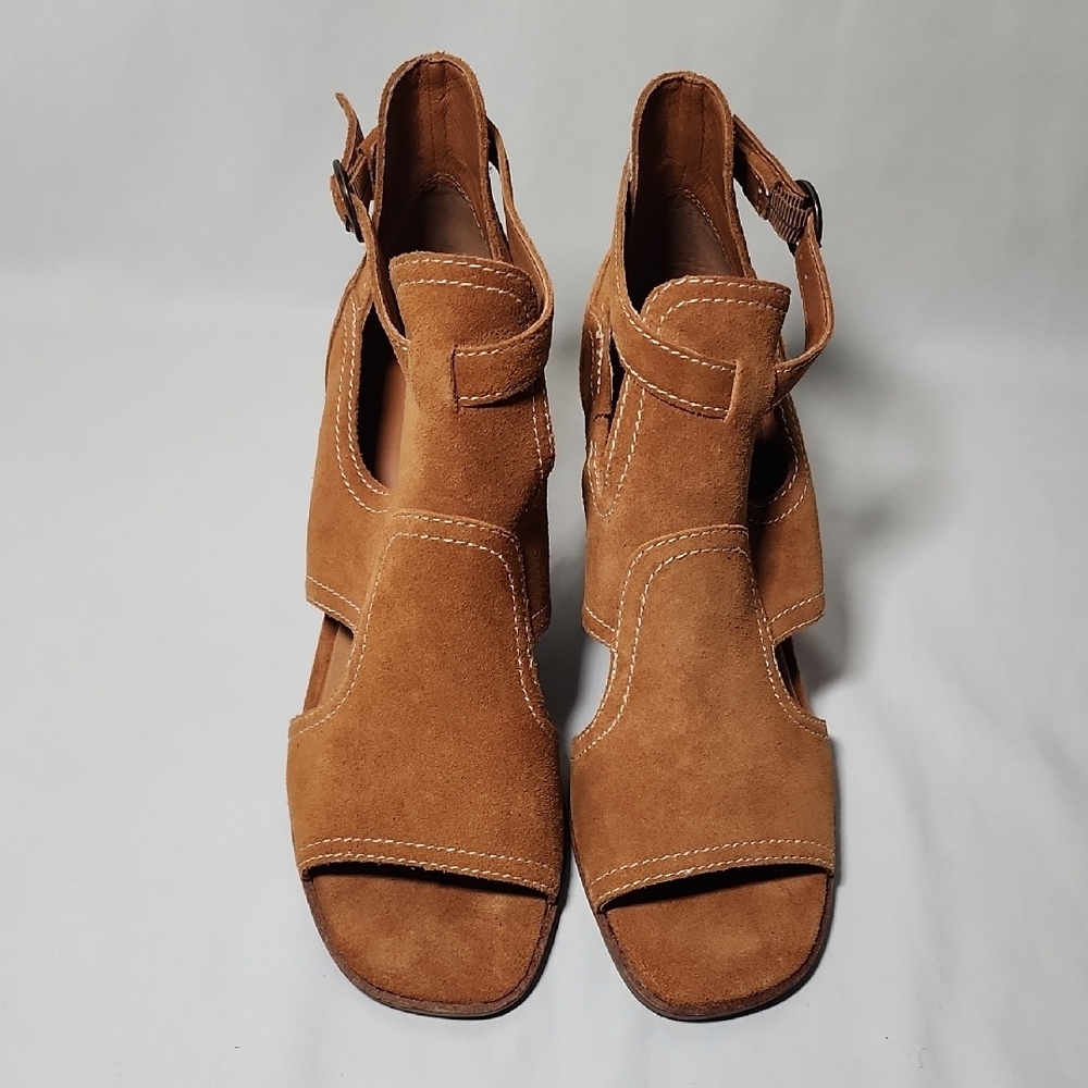 Lucky Brand Brown Suede Open-Toe Ankle Strap Heels